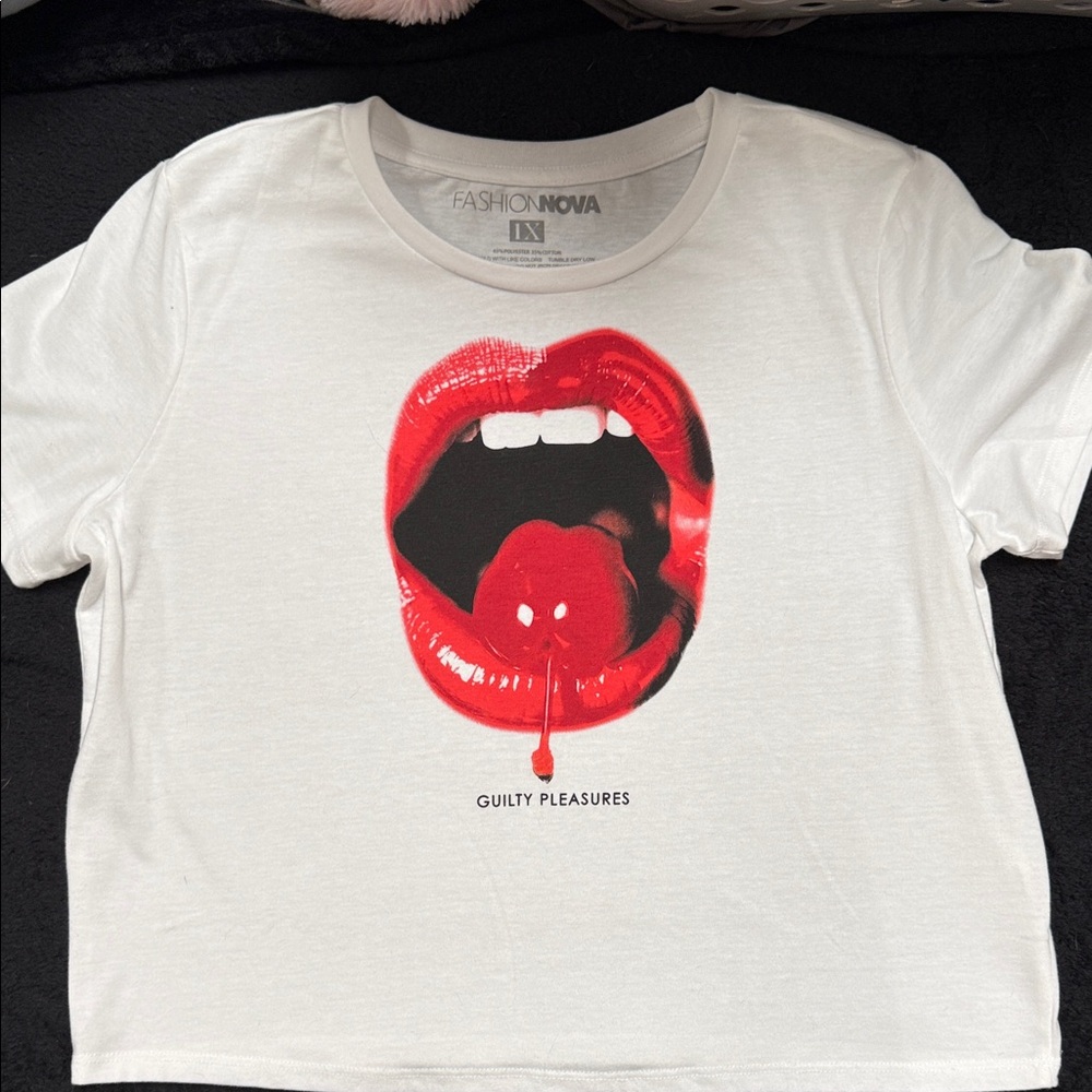 Fashion Nova White Crop Top with Bold Red Lips